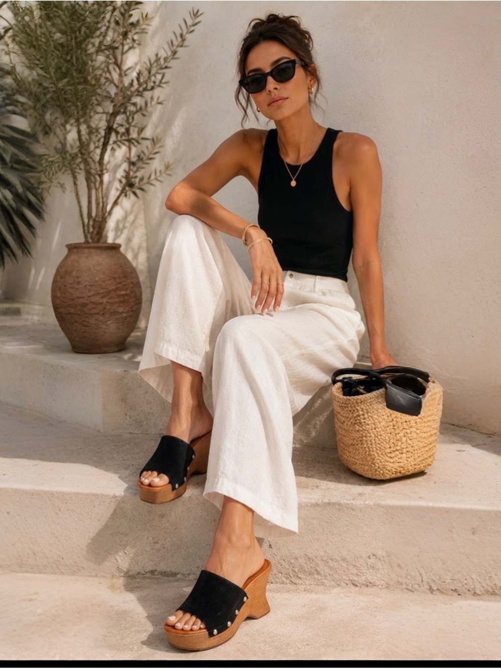 Schutz Black Suede Wooden Wedge Mule Sandals Size 8 EU 38